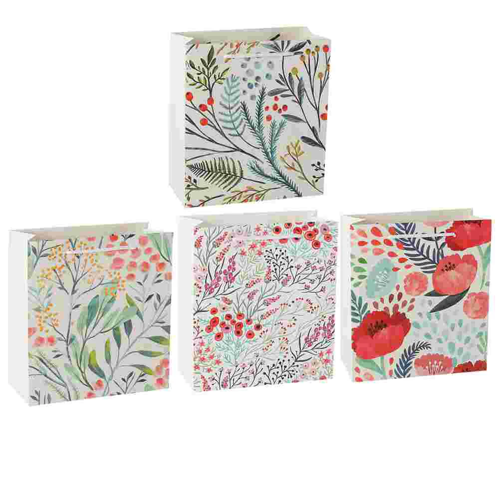 

4Pcs Flower Pattern Gift Bag Holiday Paper Gift Bags Wedding Party Bag Christmas Favor Bags Merchandise Bag Paper