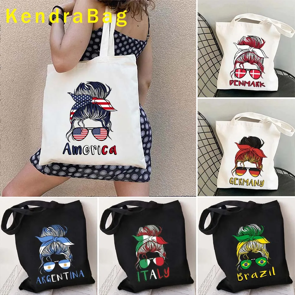 

Argentina Italy England Romania Spain Germany Denmark Holland Ecuador Brazil Belgium America Girl Soccer Football Gift Totes Bag