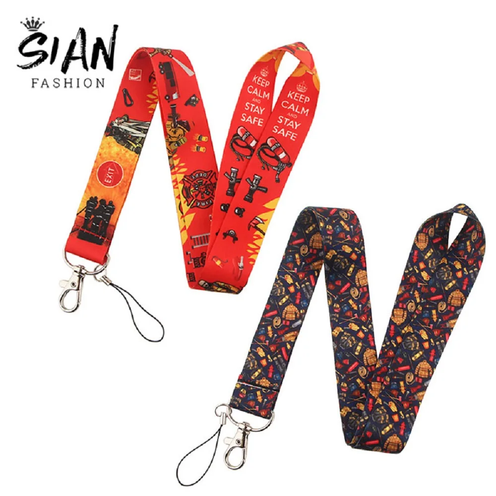 

Fire Dept Keychains Holder Straps Keep Calm and Stay Safe Lanyards Fireman Lanyards Hanging Rope for ID Card Keyring Jewelry