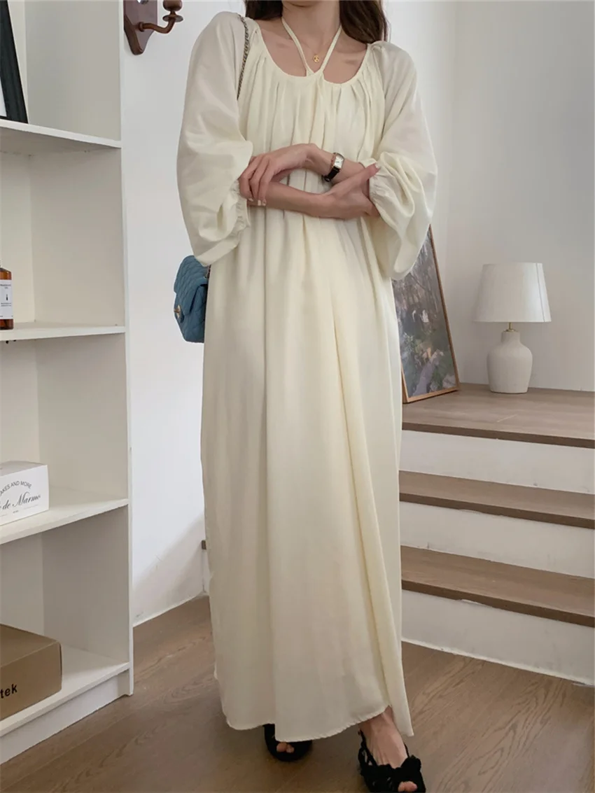 

Женское длинное платье с лямкой на шее Alien Kitty, однотонное повседневное офисное элегантное платье большого размера с лямкой на шее, весна