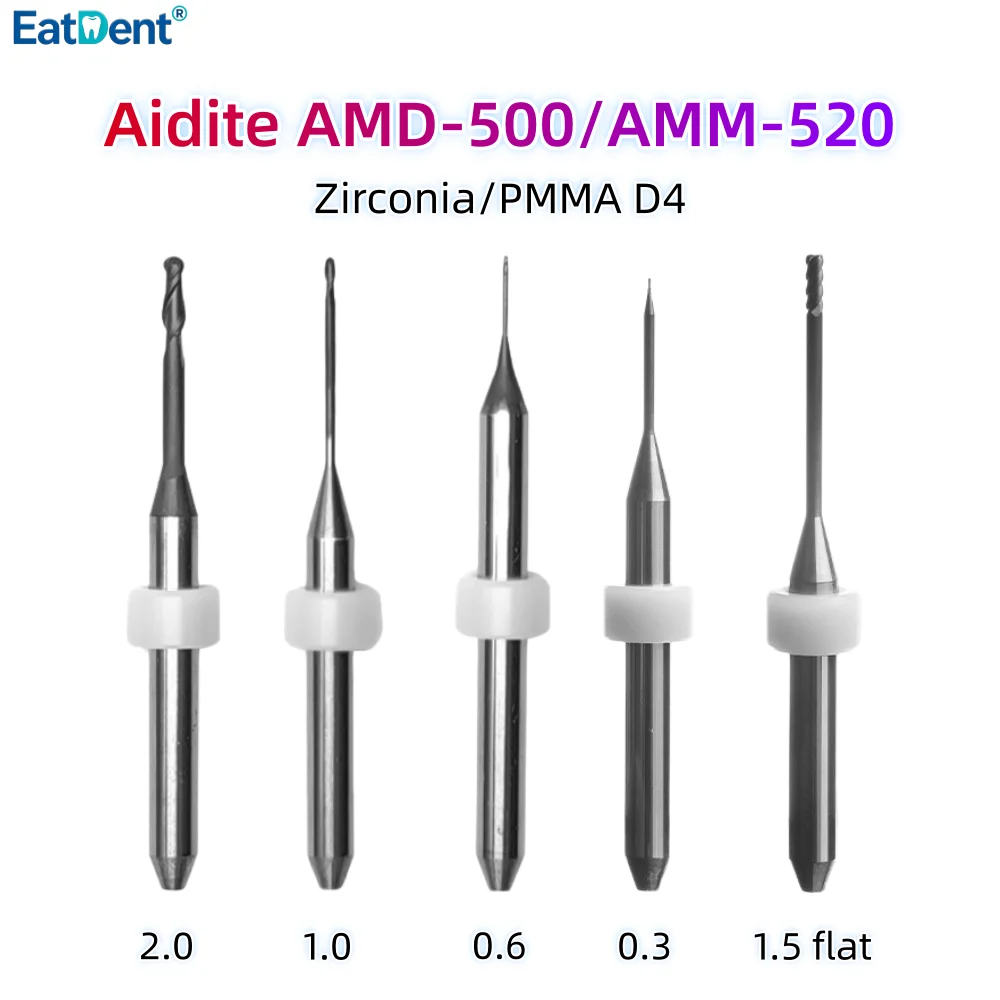 Фото Фрезы Aidite AMD-500 AMM-520 для зуботехнических работ: для циркония, PMMA, дисиликата лития, с алмазным покрытием D4, для CAD/CAM систем, зуботехнические сверла для шлифовки №1