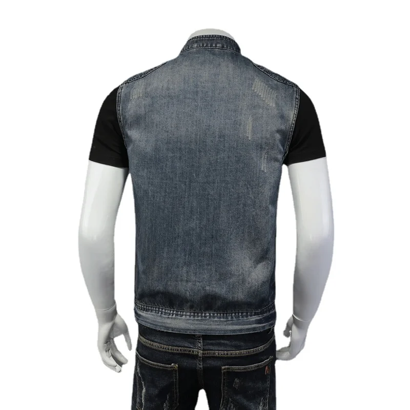 Мужской Байкерский джинсовый жилет с воротником-стойкой винтажный ковбойский на