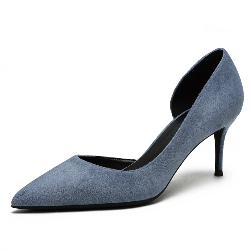 Women Blue Suede Leather Pumps Fashion Sexy Classic Design 6cm Stilettos High Heels Spring Casual Office Work Shoes Female E0068