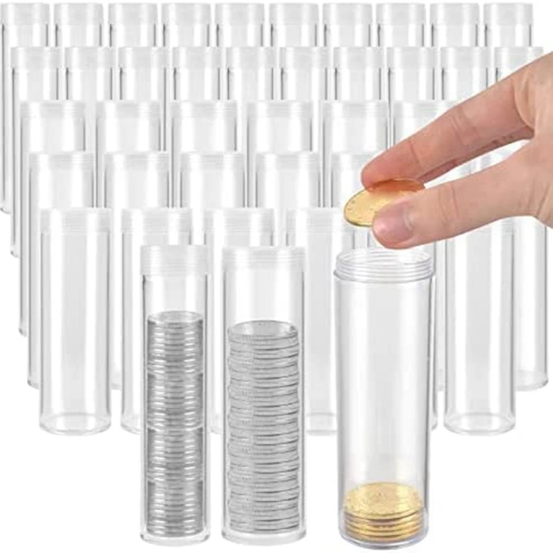 

1 PCS Coin Tubes Assorted Sizes 10 Half-Dollar Coin Storage Tubes 60 Coin Storage Tubes Pennies 30 Quarter Coin Tube Transparent