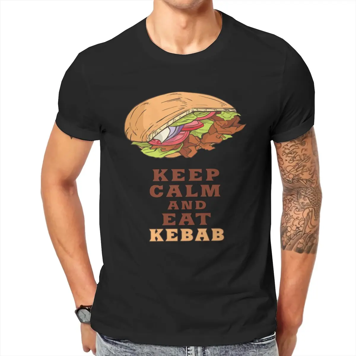 

Футболка для мужчин с надписью Keep Calm and Eat Doner Kebab, уникальные хлопковые футболки с коротким рукавом, футболка, женская одежда