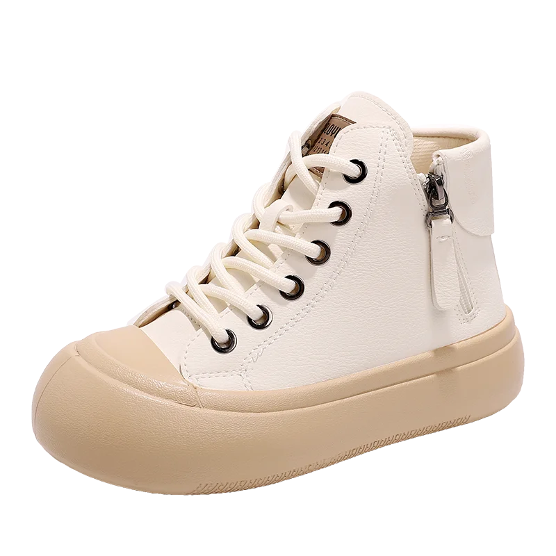 

Кроссовки женские на платформе, Классические высокие, на шнуровке, повседневная однотонная обувь на плоской подошве, весна-осень