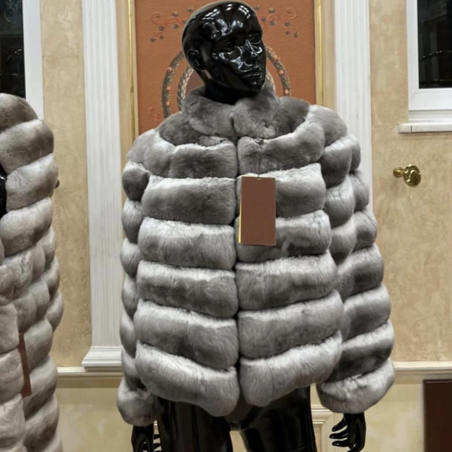 

Женская Шуба из натурального меха кролика Рекс, зимняя шуба из Шиншиллы