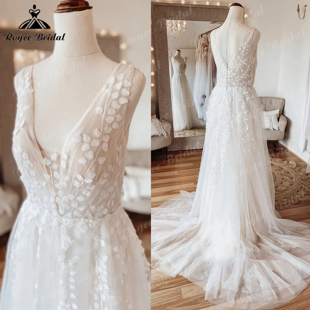 Сексуальное кружевное платье А-силуэта в стиле бохо Пляжное свадебное с открытой