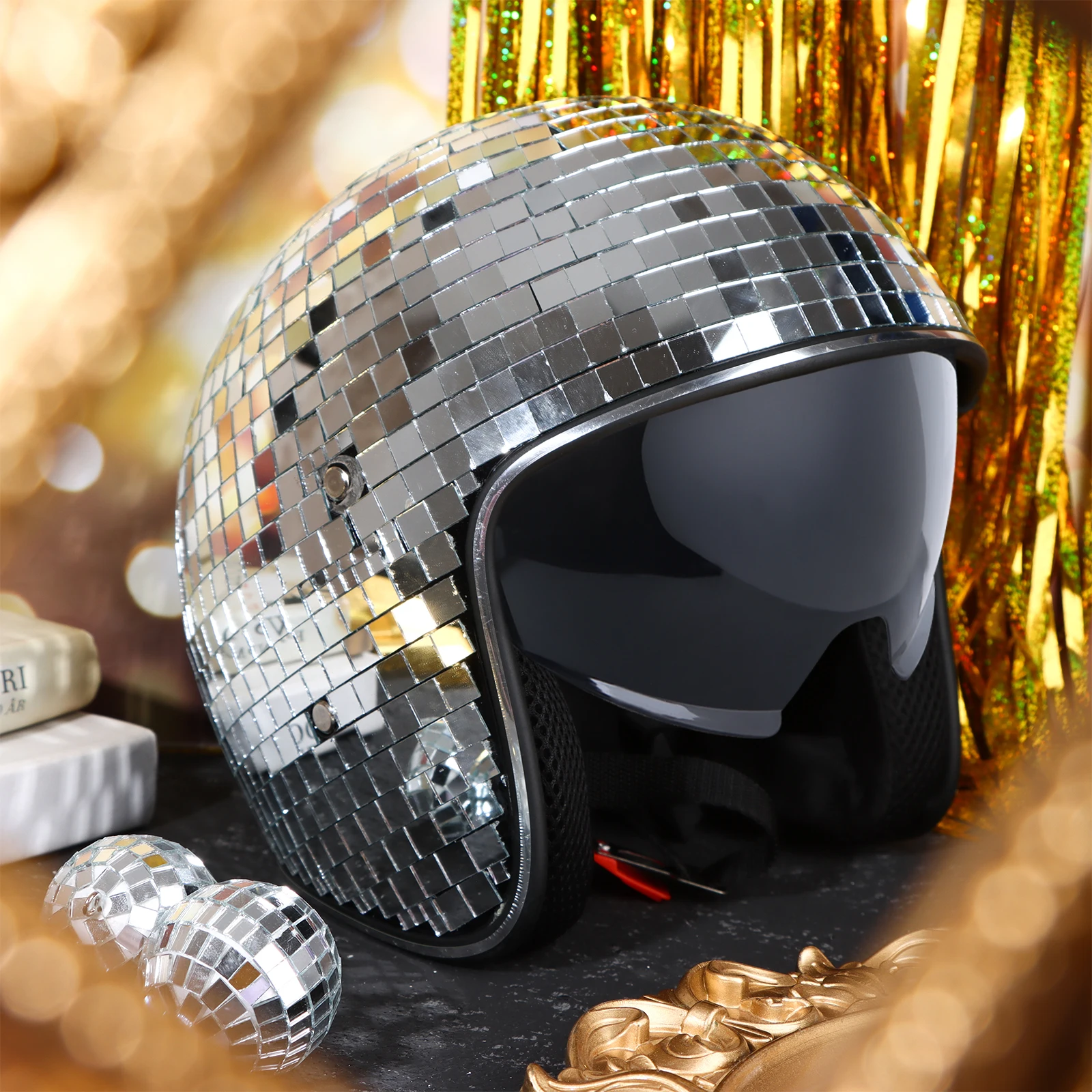 

Disco Ball Helmet with Retractable Visor Silver