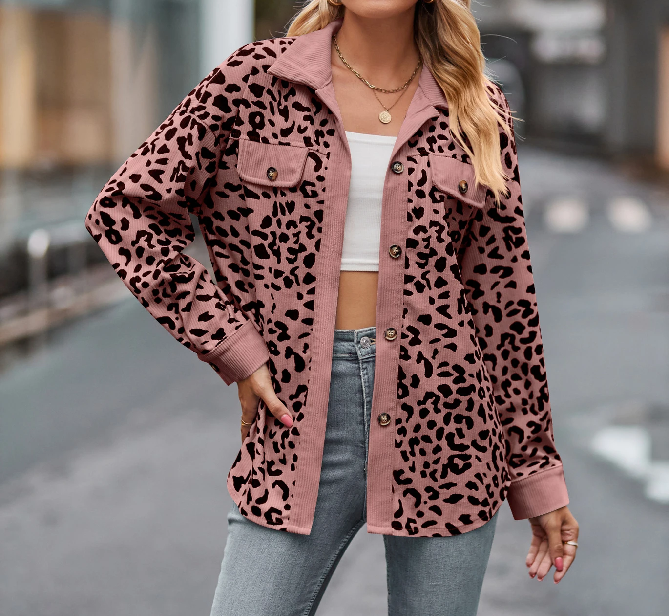 

Fashion Winter Jacket 2023 Autumn New Leopard Print Button Long Sleeve Casual Loose Cardigan Jacket Shirt Coats Y2k Streetwear