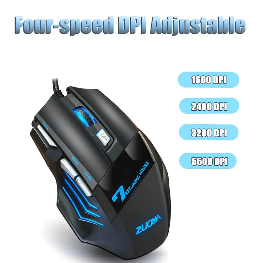 

ZUOYA MMR3 Wired Mouse Luminous Mute/Sound 7 Buttons 2400DPI Optical USB Game Mice for Computer