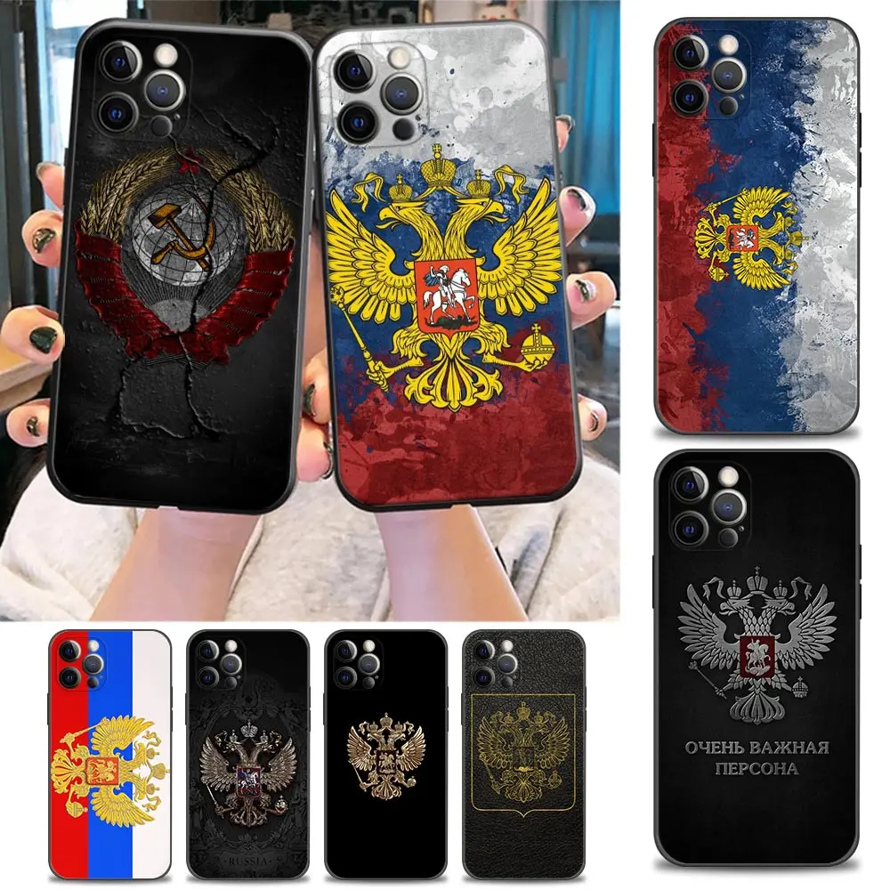 

Funda Coque Phone Case for iPhone Apple 11 12 13 14 Pro 7 8 SE X XR XS Max Mini Plus Case Capa Two-Headed Eagle Flag Of Russia