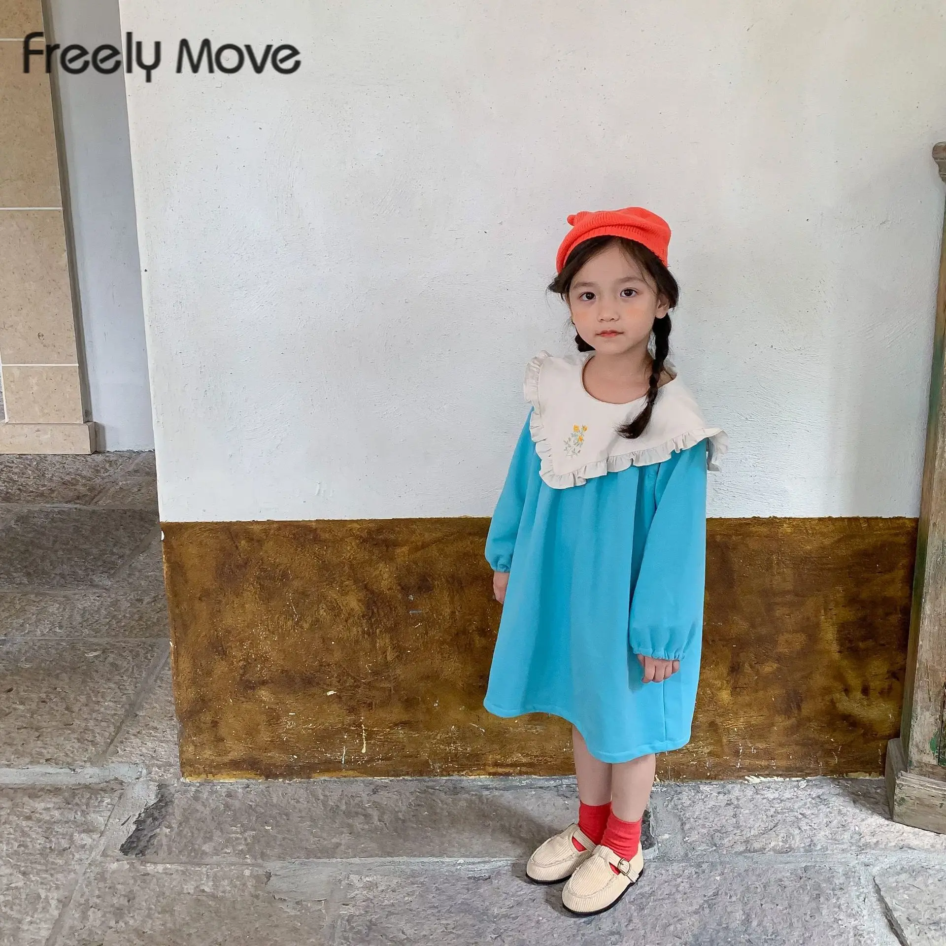 

Хлопковое платье для куклы rinilразы для маленьких девочек, весна 2022, корейское платье для девочек с цветочной вышивкой и рукавами-фонариками,...