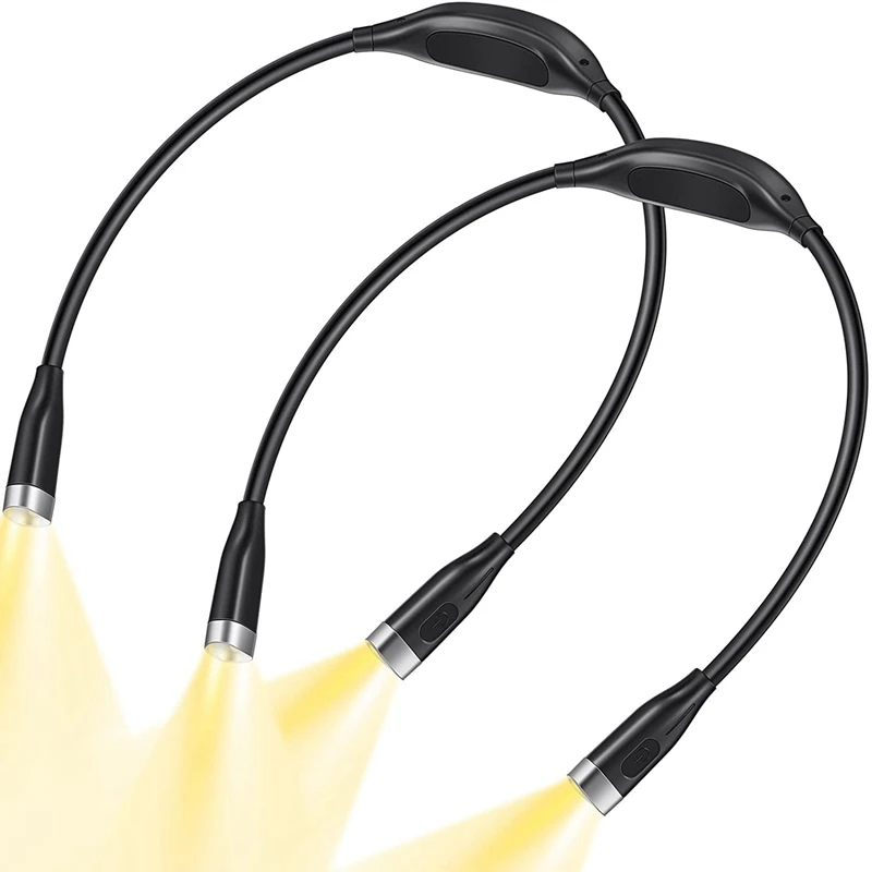 

New 2 Pieces Neck Reading Light 3 Brightness Levels LED Reading Light Rechargeable Neck Book Light Flexible Soft Arms Night