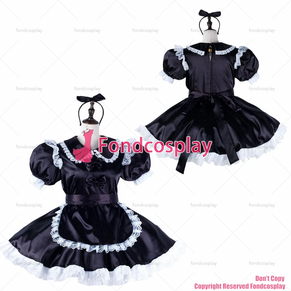 

tailor-made sexy adult dressing cross maid sissy short black satin dress lockable uniform apron costume tv/cd[g2218]