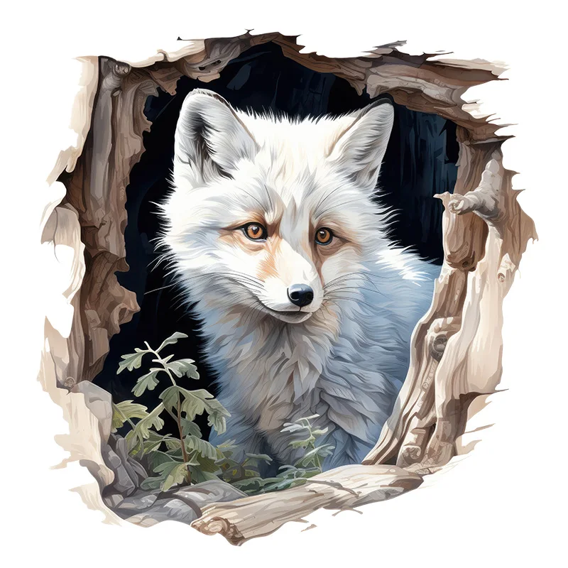 

Наклейки для стен "Белая лиса в отверстие", ПВХ