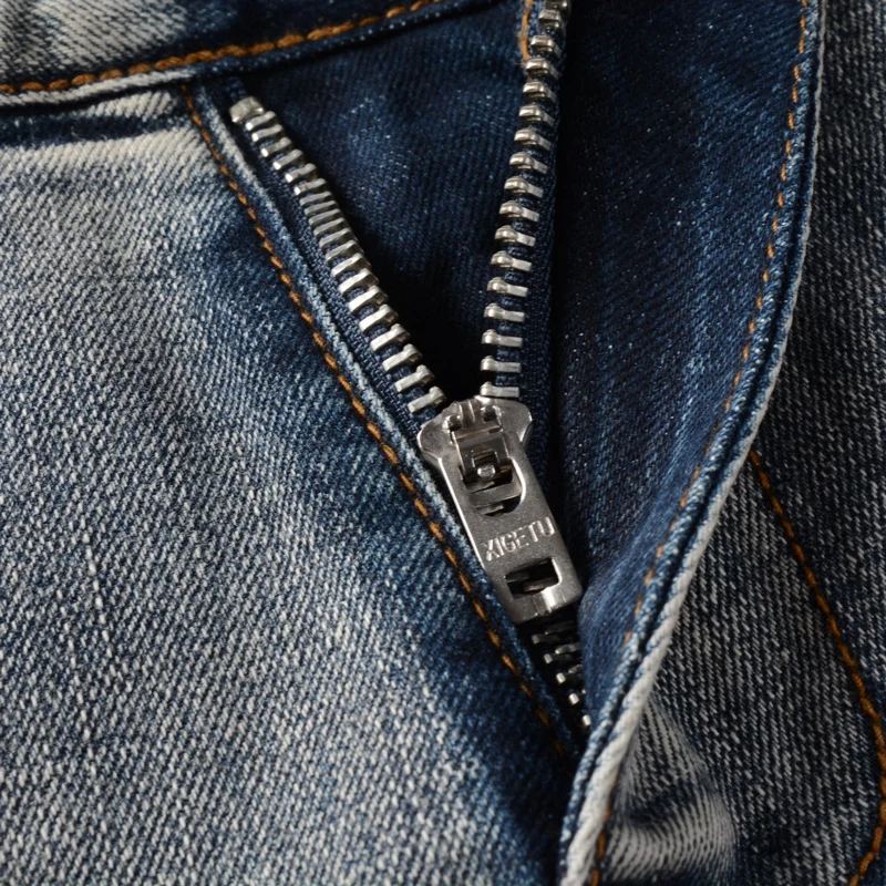 Streetwear Fashion Men Jeans Retro Gray Blue Elastic Slim Fit Ripped Jeans Men Embroidery Designer Vintage Denim Pants Hombre