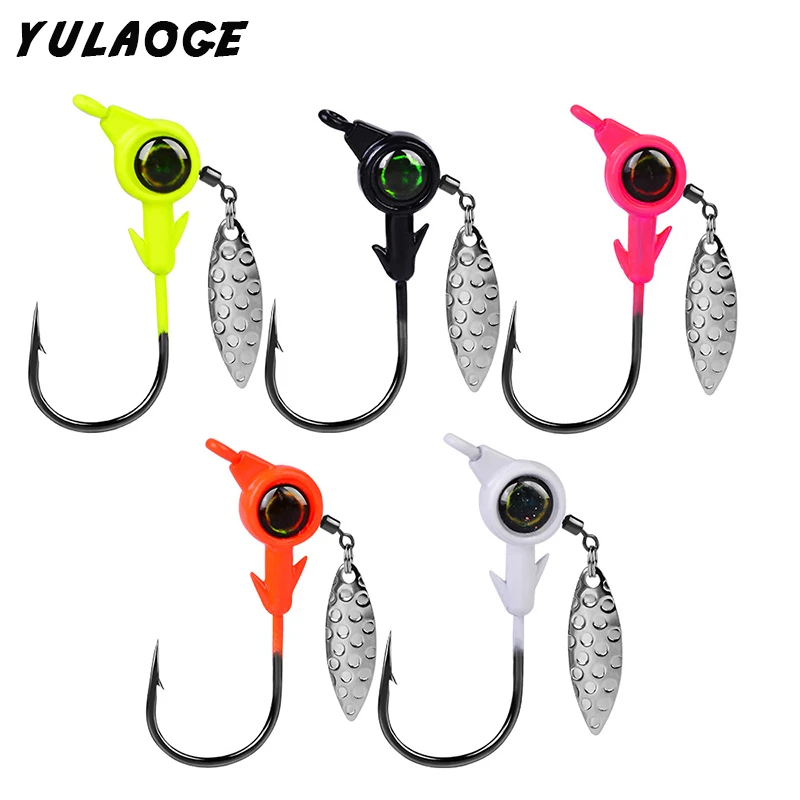 

5PCS 3.5G 7G fishing jig head Weighted fishing Hooks Spinner Spoon Barbed Jigging fishhook Sequin big eyes head fishing tackle