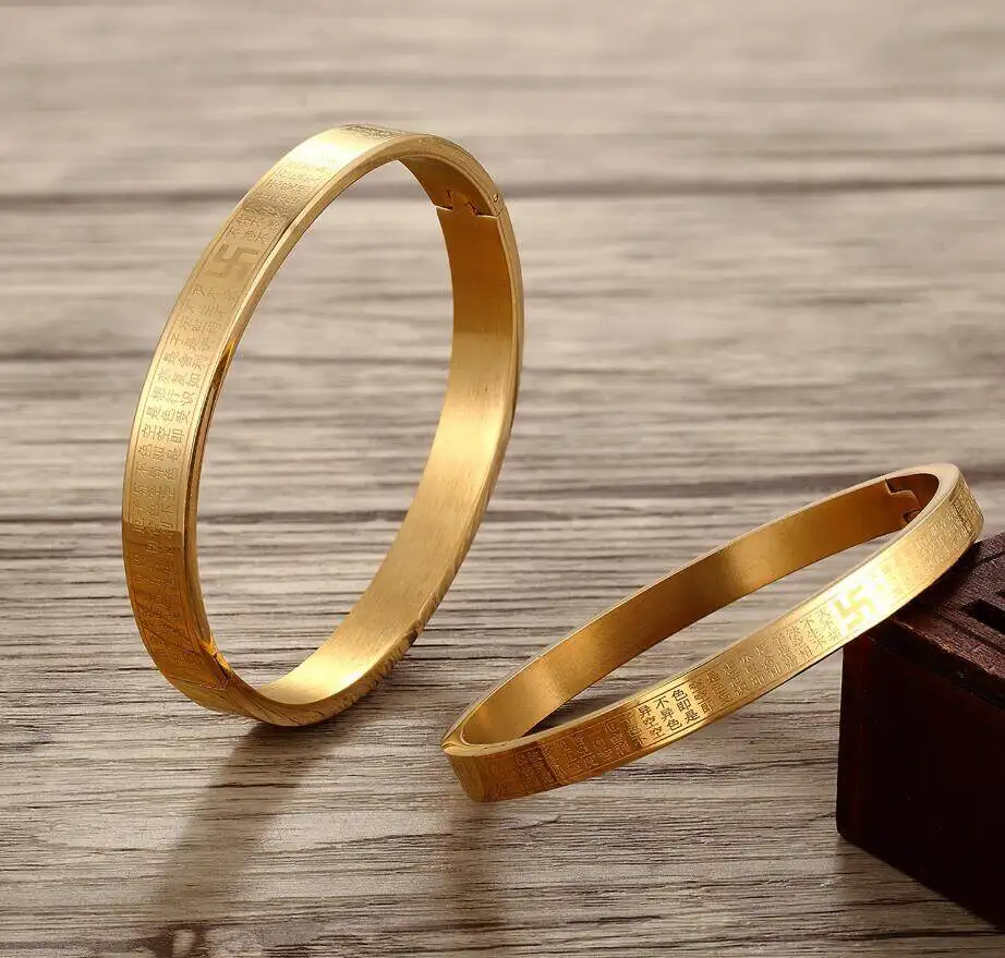 

Vintage Classic Diamond Sutra Stainless Steel Bangle for Men Women Fashion Amulet Jewelry Gift