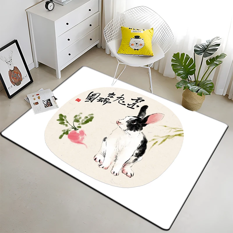 Twelve Chinese Zodiac Animals Painting Carpet for Living Room Large Area Rug Black Soft Carpet Home Decoration Mats Boho Rugs