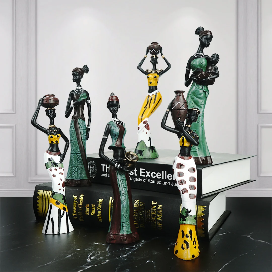 

Resin 3pcs/Set African Women Figurines Statues Interior Living Room Decoration Crafts Ornaments for Home on the Shelf
