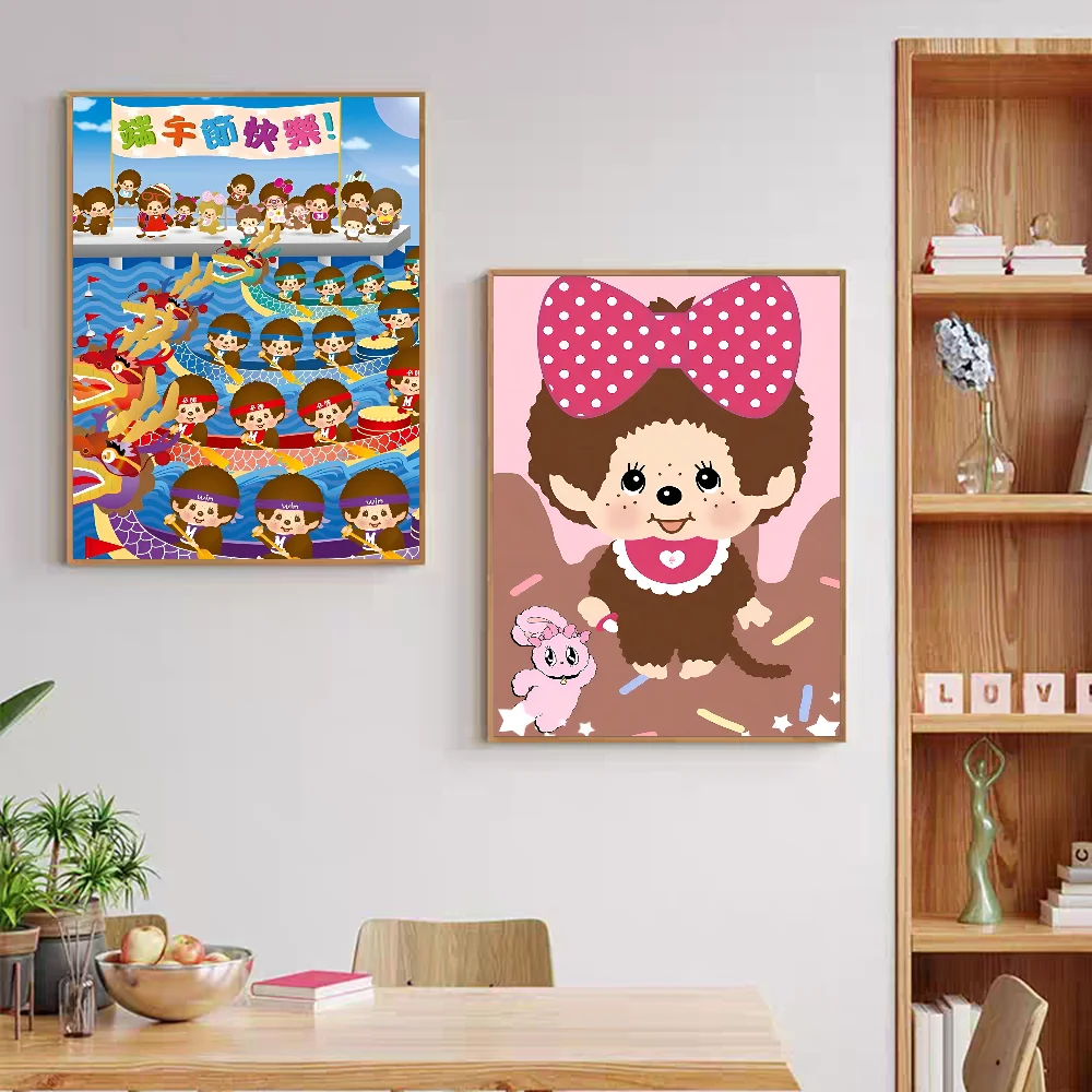 Мультяшный липкий постер M-Monchhichi DIY необычная Наклейка на стену для гостиной бара