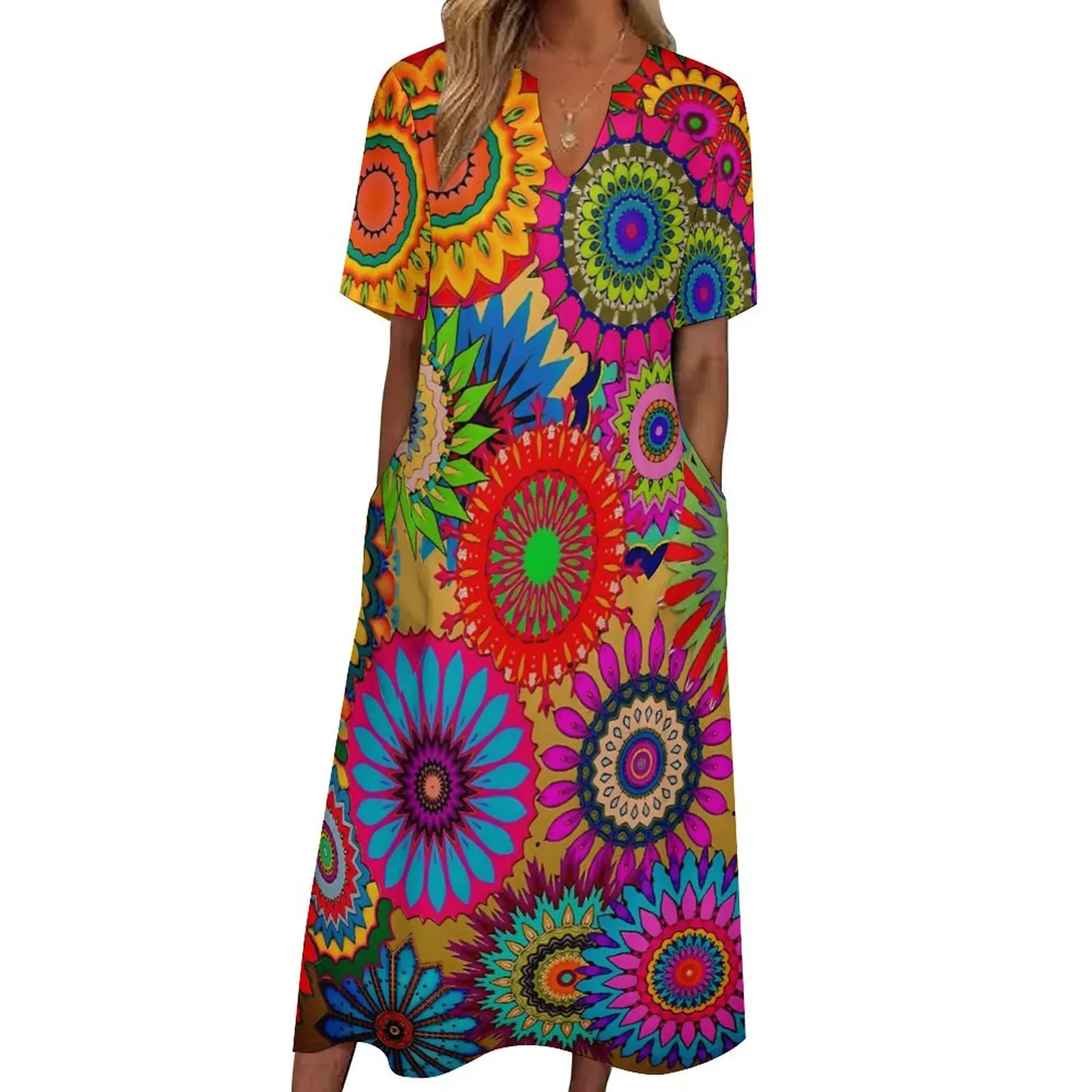 

Colorful Bohemian Style Dress Abstract Floral Night Club Maxi Dress V Neck Pattern Boho Beach Long Dresses Street Wear Vestido