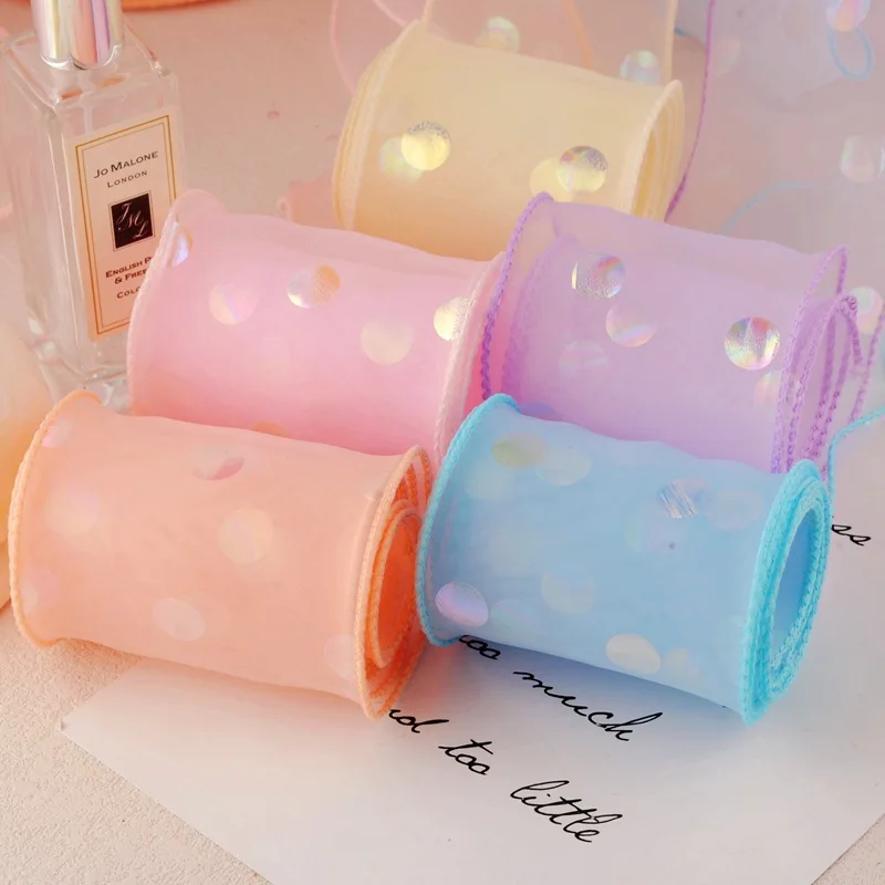 Атласная лента из органзы в серебряные точки волнистый рыбий хвост банты для