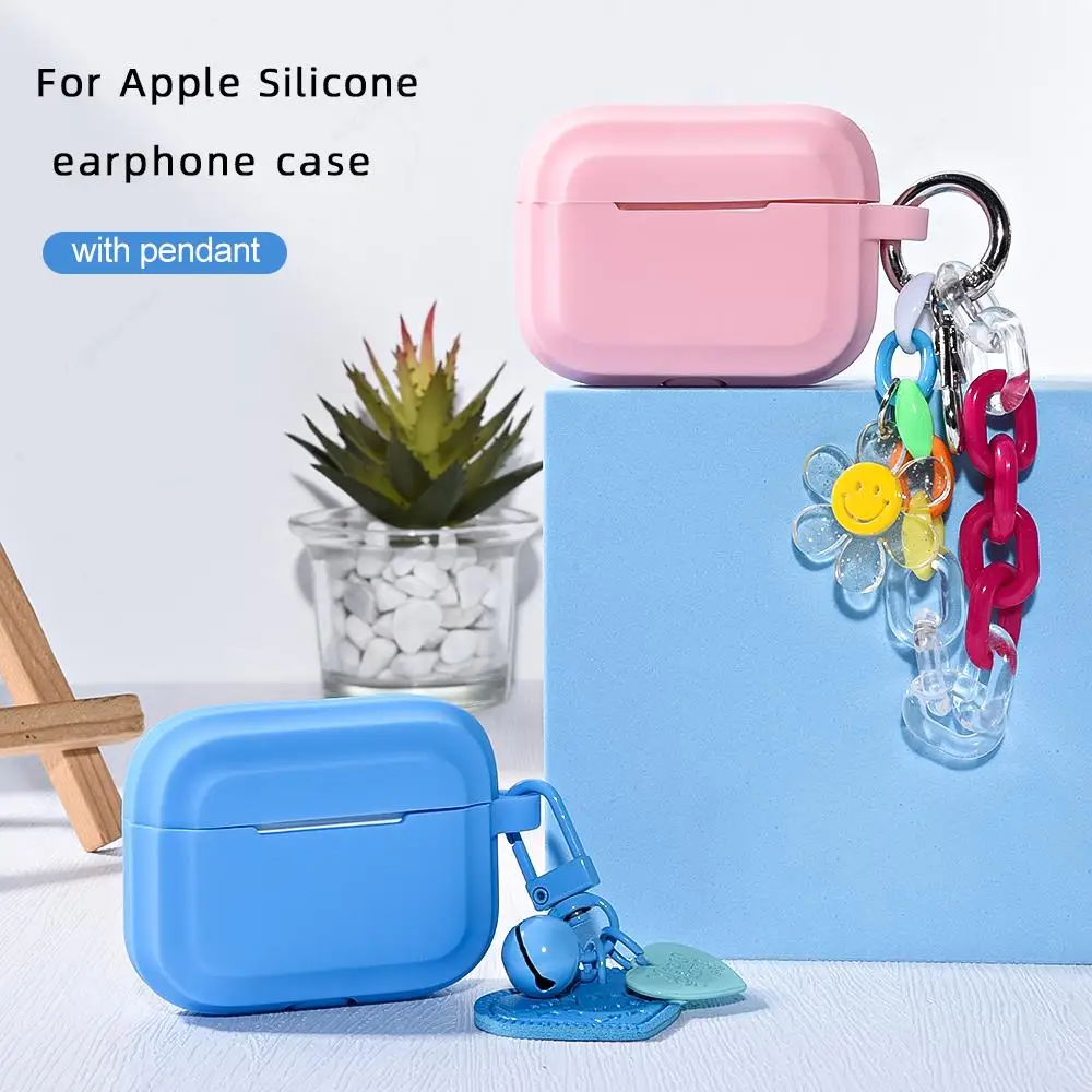 

Чехол для Airpods 3 Pro 2, силиконовый чехол, аксессуары для наушников с цветами, цепочкой в форме сердца для Air Pods Pro 2, 3, защитный чехол