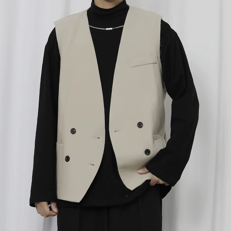 

Spring And Summer New Style Vest Personality Rough Edge Fashion Ruffian Handsome Loose Double Breasted Suit Vest Coat
