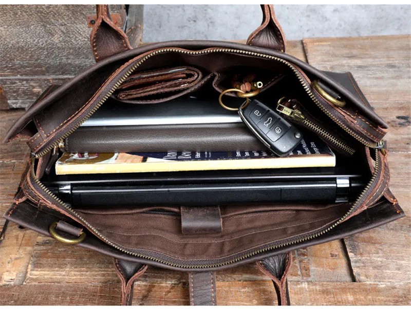 Vintage fashion designer Crazy horse cowhide men's large-capacity briefcase ladies work business computer shoulder messenger bag