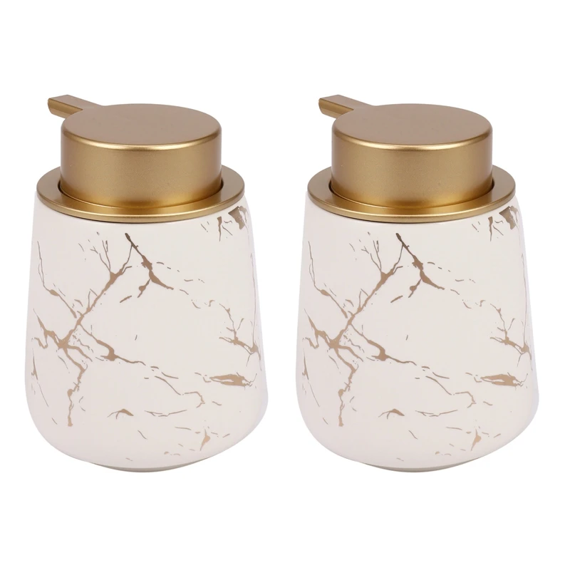 

2X Imitate Marble Ceramic Hand Soap Dispenser,Portable Refillable Liquid Shampoo&Lotion Jar,400Ml,White