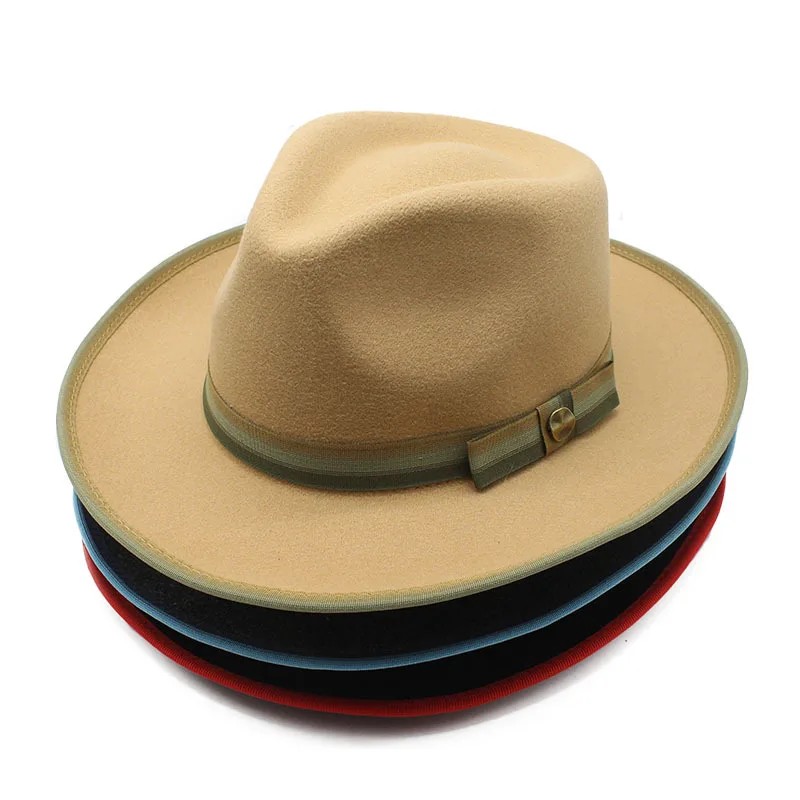

New 2023 Imitation Woolen Felt Fedoras Hats For Women band Panama Party Trilby Cap Men Gentleman Wedding Jazz Hat