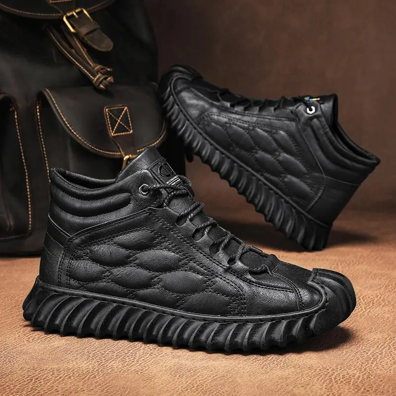 

Men's Shoes Fall High Top British Style Chelsea Leather Boots Mid-High White Thick Bottom Motorcycle Boys Work