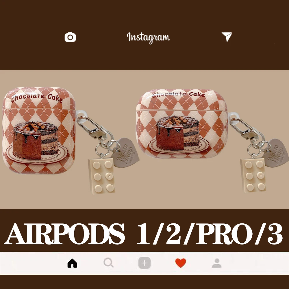 

Lovely Chocolate Cake Pattern Earphone Case For Airpods 1 2 3 and Pro Wireless Earphone Cove Soft Case Capa With Pendant Girl