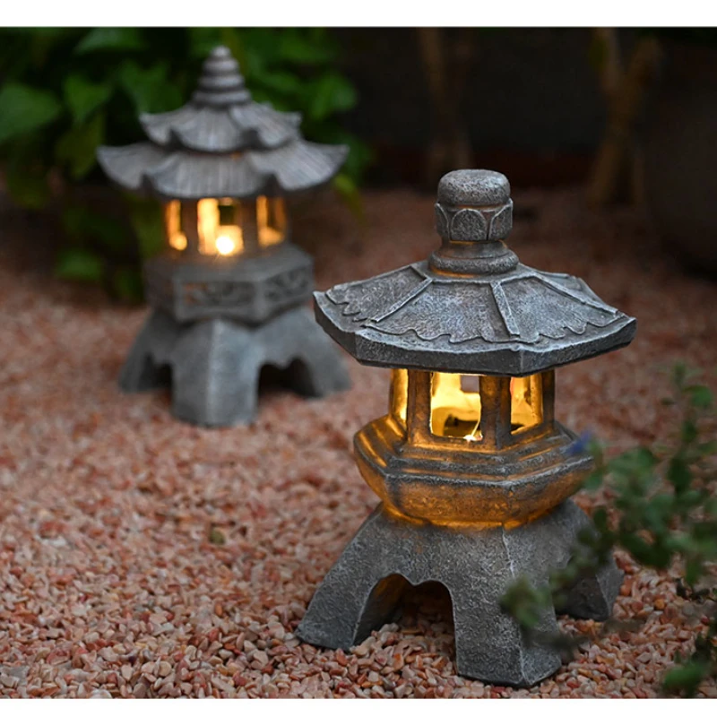 

Resin Stone Pagoda Courtyard Decoration Decoration Decoration Solar Energy Lamp Outdoor Palace Lamp Garden Decoration