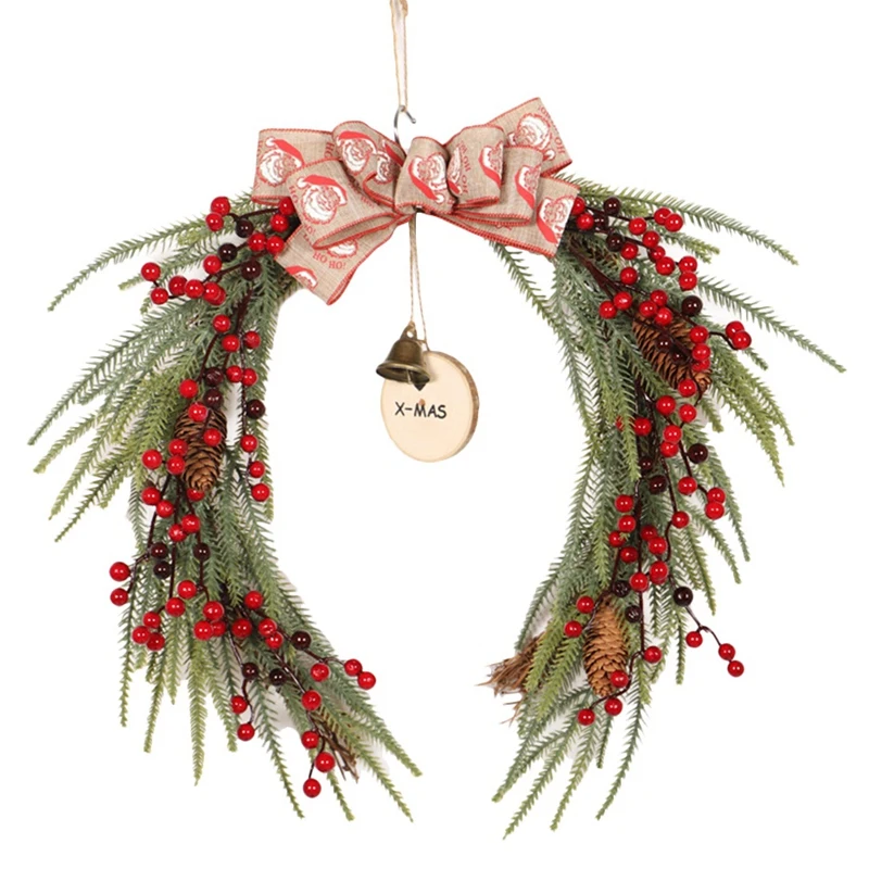 

Door Wreaths Artificial Red Berries and Pine Cone Wreath Hanging Garland Christmas Ornament Decor