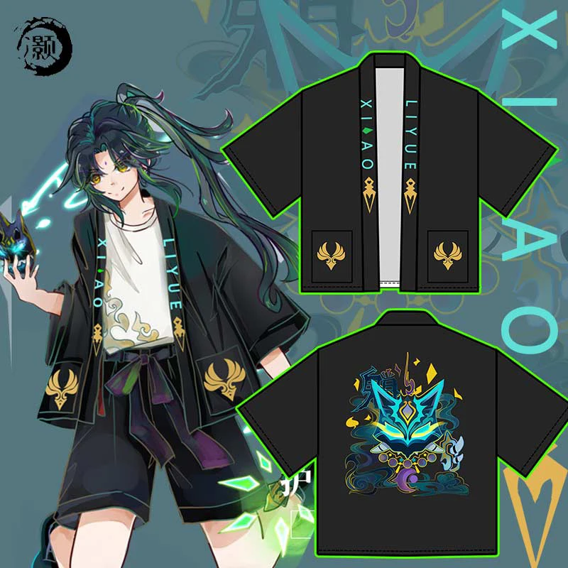 

Genshin Impact/Летний костюм для косплея из полиэстера с коротким рукавом Haori XiaoDharma Protector General Mandrill Mask Coat Short Anime Costume