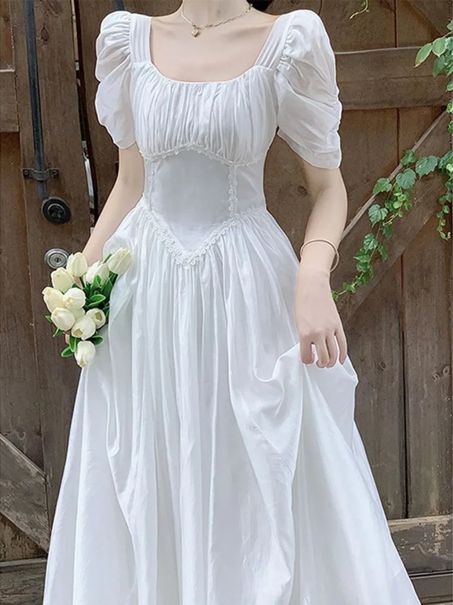 

Женская одежда 2023, облегающее женское платье-рубашка с квадратным вырезом и коротким рукавом, Пляжное Элегантное летнее Белое платье миди, халат Rouge, туника