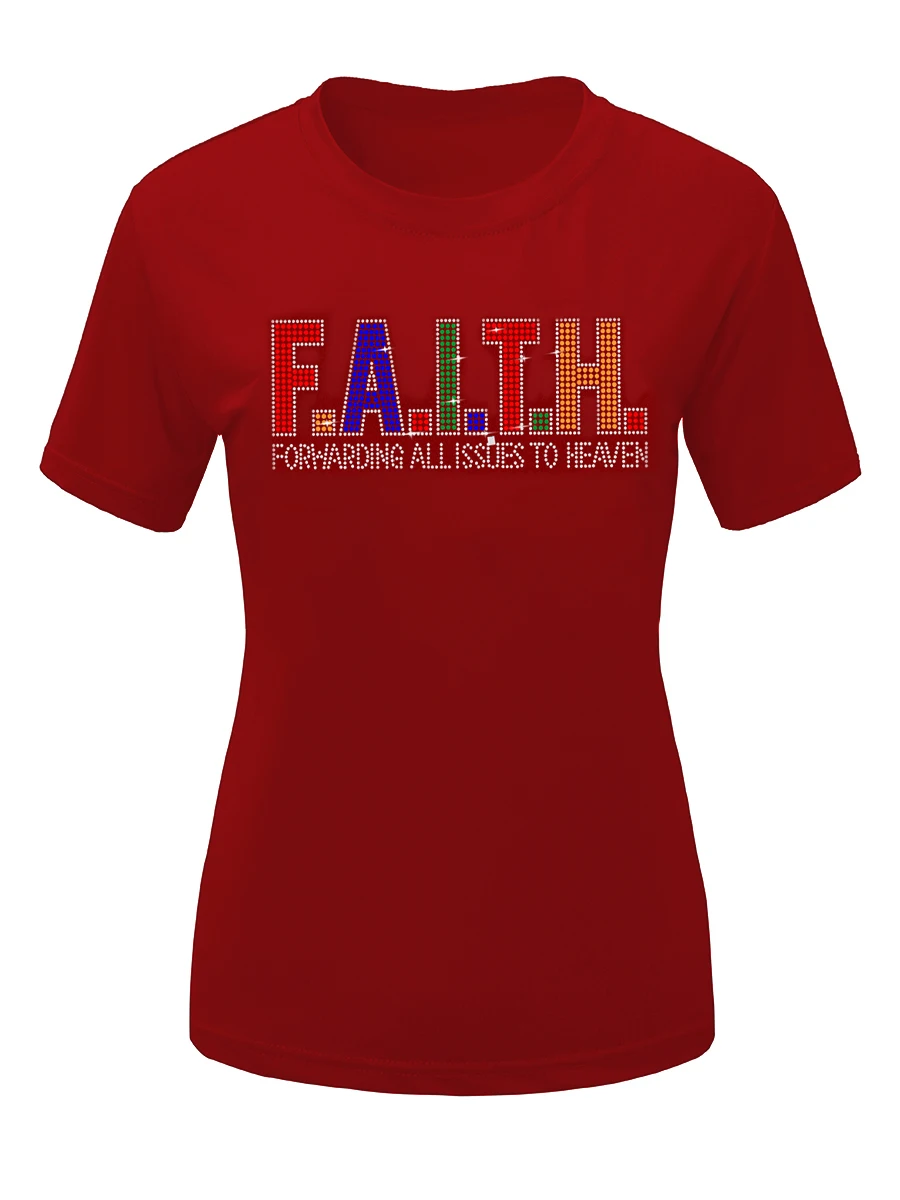 LW Plus Size Rhinestone Faith Letter T-shirt Graphic T Shirt Women Y2k Oversize O-neck Tshirt Streetwear Short Sleeve T-shirt