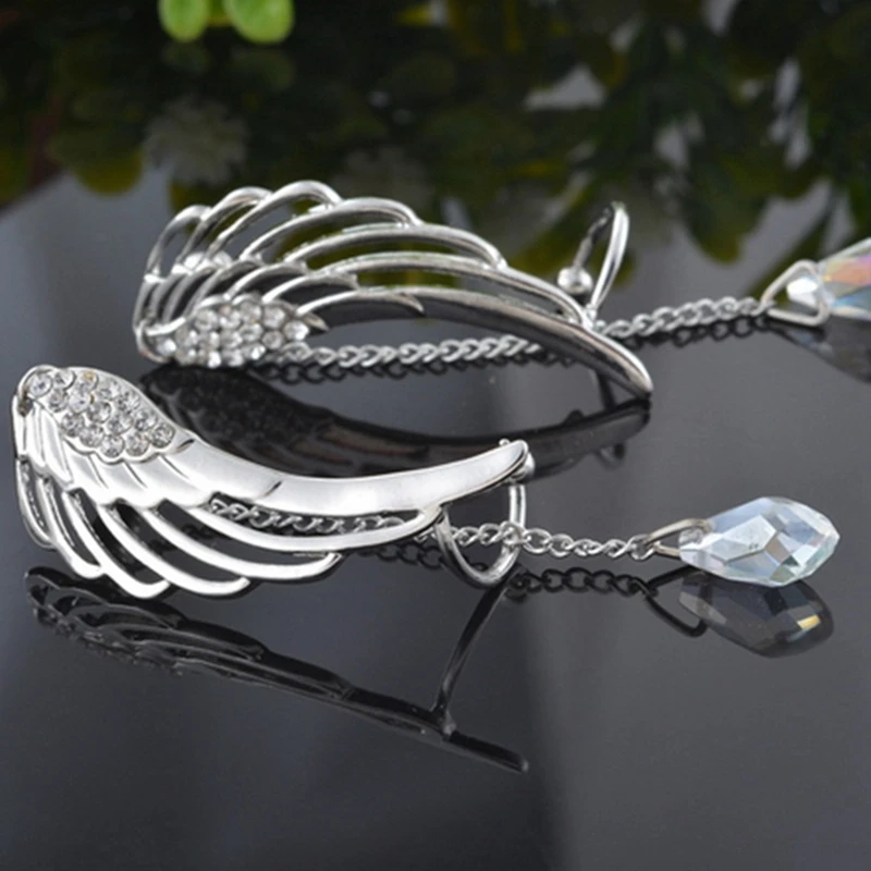 Новые посеребренные серьги-гвоздики в виде ангельских крыльев со стразами для