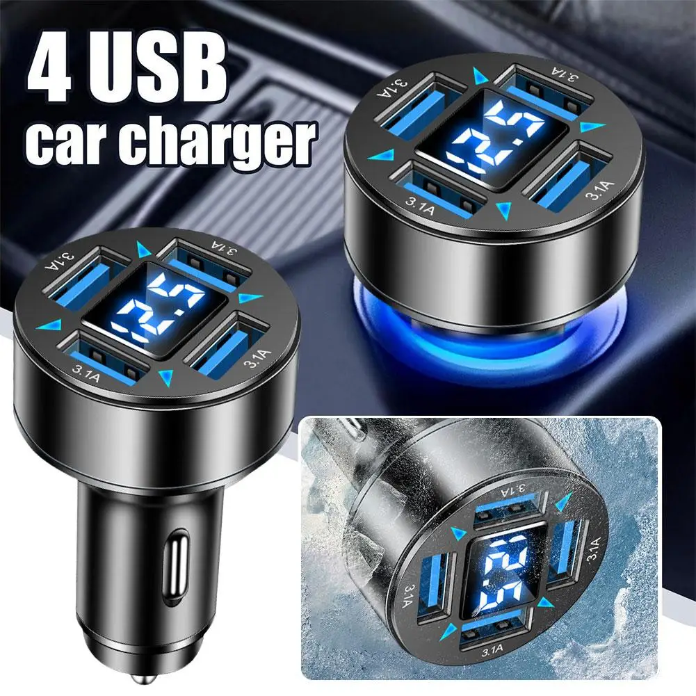 

1Pcs Car MP3 Bluetooth Player 3.1A Blue Light Fast Auto LED Chip 4-Port Display Digital Parts Charger Intelligent USB Prote Q7X5