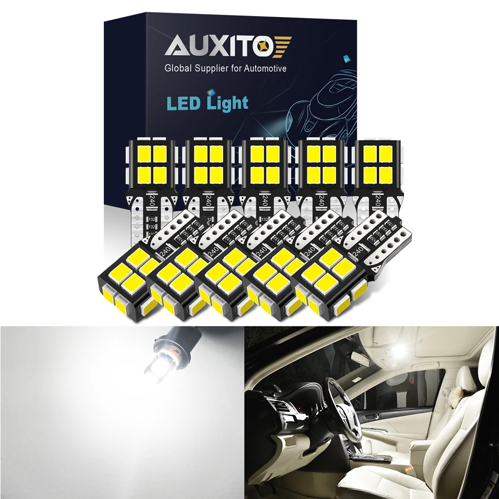 

10 шт., автомобильные лампы AUXITO T10, без ошибок, 2835 SMD W5W, 168, 194