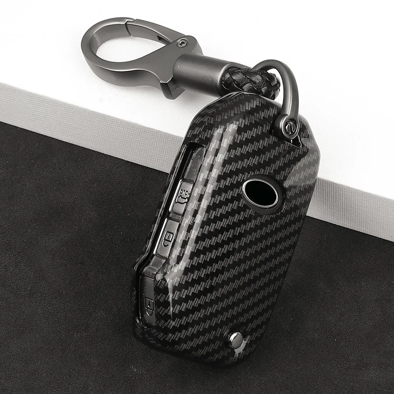 

Car Keychain Remote Fob Key Carbon Fiber Case Cover For Kia Sportage Ceed Sorento Cerato Forte KX3 K5 2017 2018 2019 2020