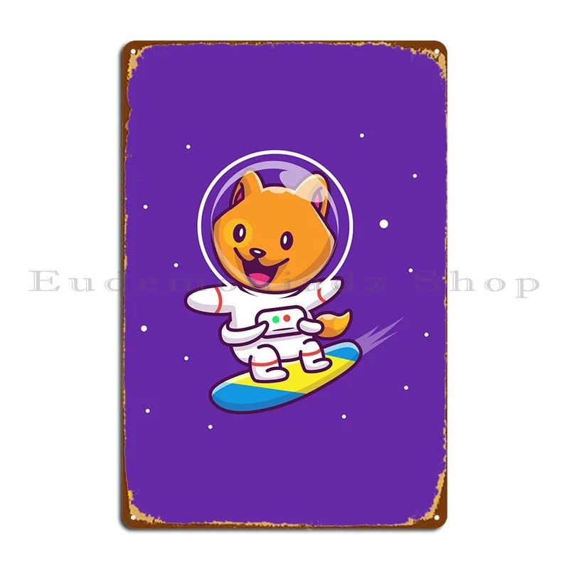 

Милый Кот астронавт серфинг металлический знак Паб Клуб настенный Декор стены оловянный знак плакат