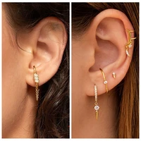 925 silver ear needle fashion crystal zircon stud earrings european and american geometric piercing earrings for women jewelry
