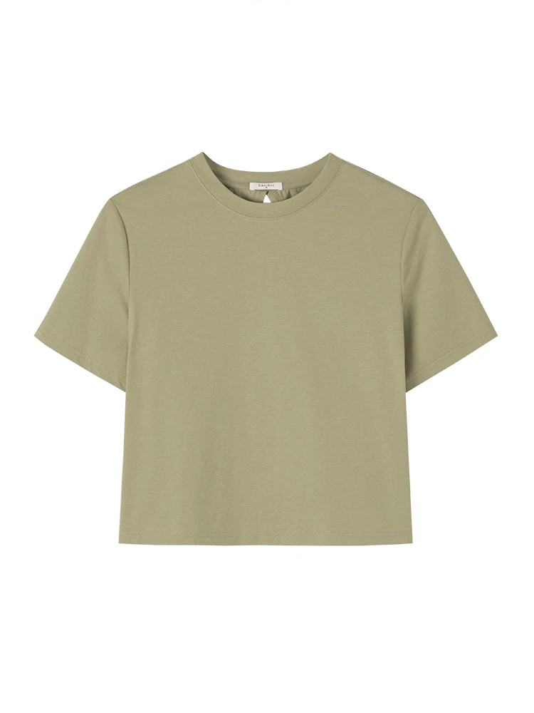 Miss Haitou Summer Avocado Sorona Long-staple Cotton Back Slit Design Short sleeve round Neck T-shirt Women