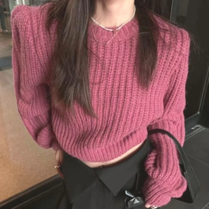 Женские вязаные свитера с круглым вырезом на осень и зиму корейский свободный