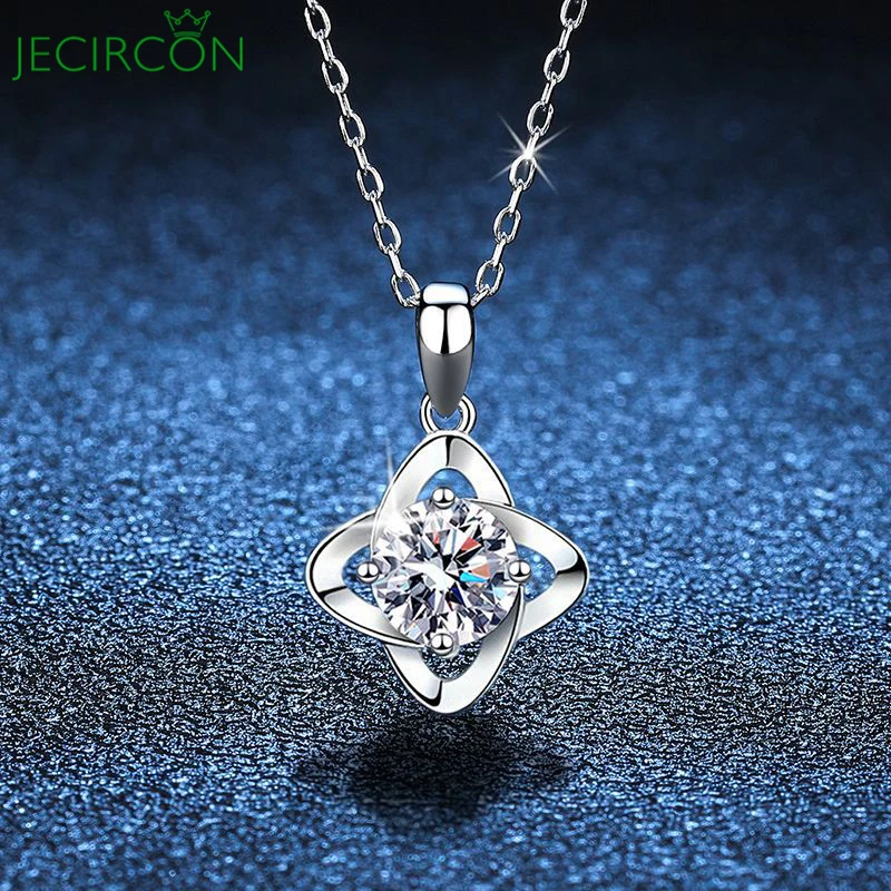 

JECIRCON 925 Sterling Silver Moissanite Necklace for Women 1 Carat Lucky Star Pendant Trendy Clavicle Chain Valentine's Day Gift