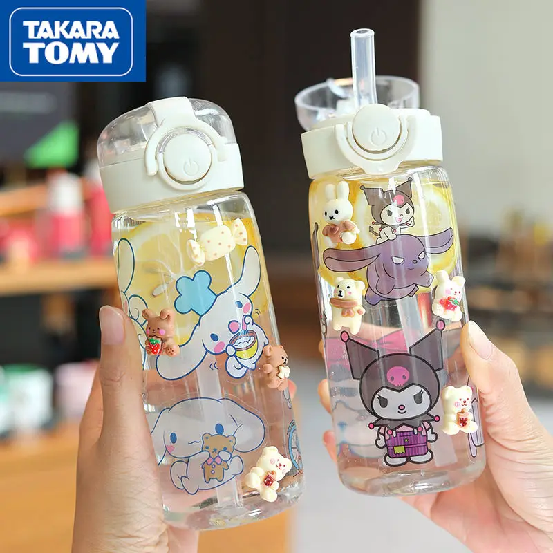 

TAKARA TOMY Hello Kitty Water Cup with Straw Plastic Student Cute Anti-fall Portable Diy Water Cup